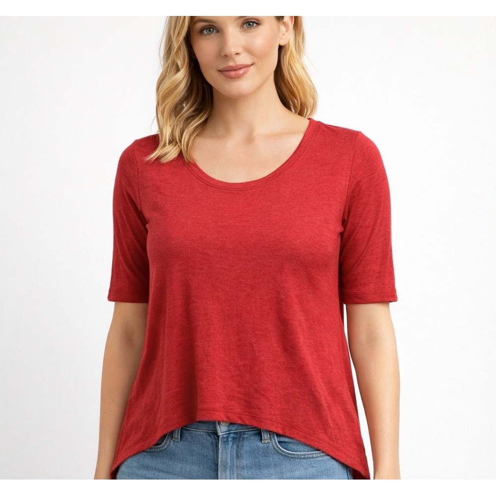Athleta Top Womens M Red Modal Blend Short Sleeve Scoop Neck High Low Casual